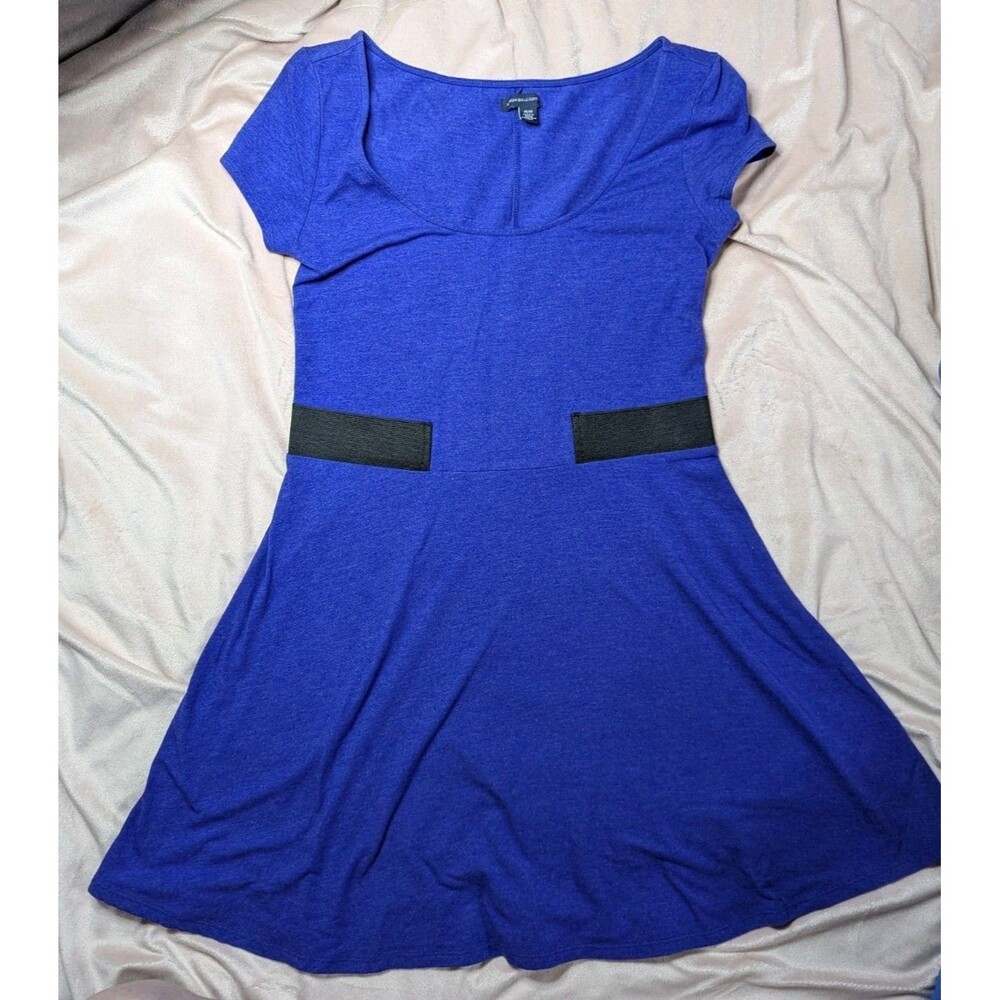 American Eagle Purple Cotton Blend A-Line Key Hole Back Cinched Waist Mini Dress